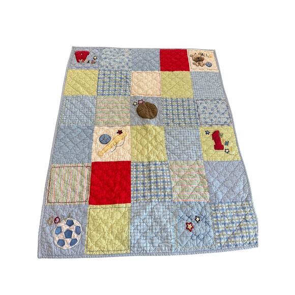 Carter's Child of Mine Quilted Sports Crib Blanket Vintage Patchwork - Picture 1 of 5